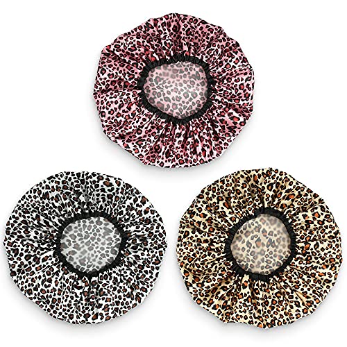 Shower Caps for Women 3 Pack in Different Designs - Large Opening for Short a...