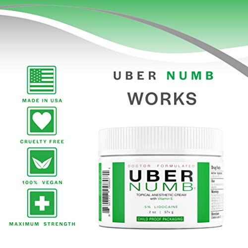 Uber Numb 5% Lidocaine Topical Numbing Cream, 2 Ounce, Advanced Formula Rapid...
