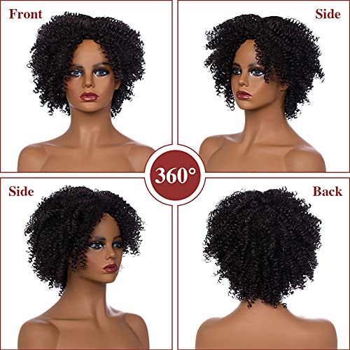 UBORSE Short Curly Wigs Natural Synthetic Wigs Bob Wigs Kinky Curly for Black...