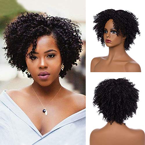 UBORSE Short Curly Wigs Natural Synthetic Wigs Bob Wigs Kinky Curly for Black...