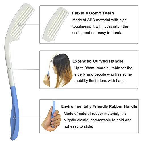 Long Handle Reach Handled Comb Brush Set 14 inch for Applicable to elderly an...