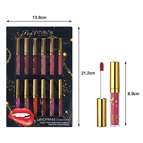 12Pcs/Set Velvet Matte Liquid Lipstick Makeup Classic Waterproof Long Lasting...