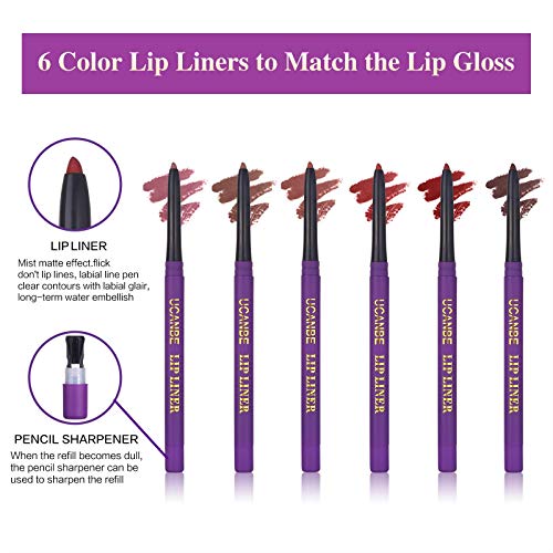 13pcs Lipstick Makeup Kit, 6 Matte Liquid Lip Sticks + 6 Lip Liner Pens + 1 L...