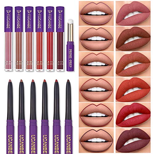 13pcs Lipstick Makeup Kit, 6 Matte Liquid Lip Sticks + 6 Lip Liner Pens + 1 L...