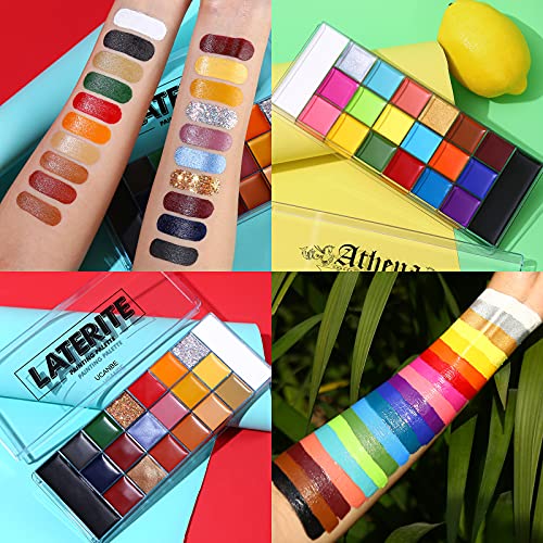 UCANBE Face Body Paint Oil Palette Set - 2 x 20 Colors with 10 Blue Paint Bru...