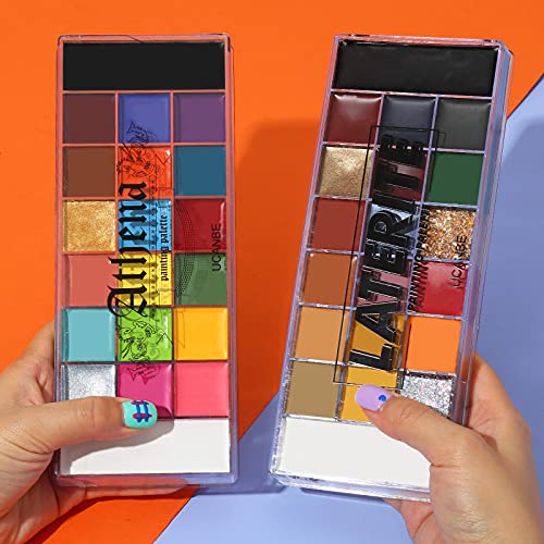 UCANBE Face Body Paint Oil Palette Set - 2 x 20 Colors with 10 Blue Paint Bru...