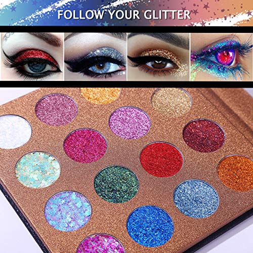UCANBE Pro Glitter Eyeshadow Palette - Professional 16 Colors - Chunky & Fine...