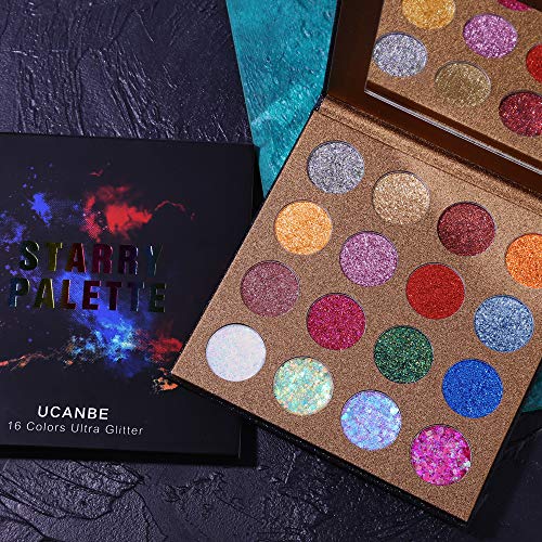 UCANBE Pro Glitter Eyeshadow Palette - Professional 16 Colors - Chunky & Fine...