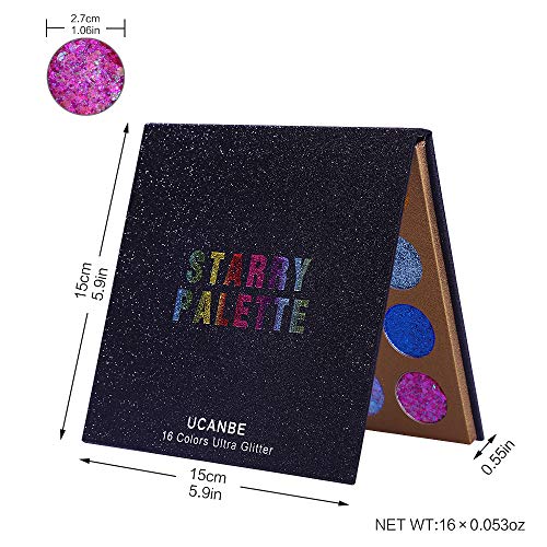 UCANBE Pro Glitter Eyeshadow Palette - Professional 16 Colors - Chunky & Fine...