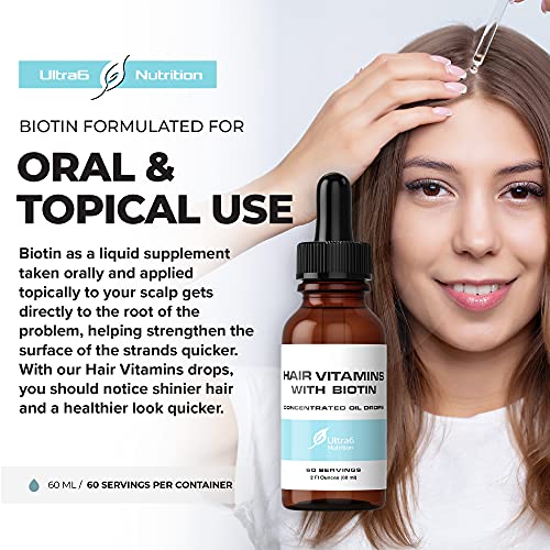 Liquid Biotin with Hair Vitamins, Vitamin C, Organic Coconut Oil, Vitamin E +...