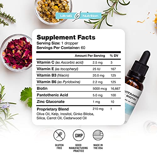 Liquid Biotin with Hair Vitamins, Vitamin C, Organic Coconut Oil, Vitamin E +...