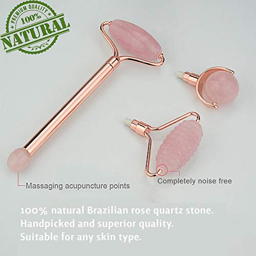 UMAZIN Metal Facial Jade Roller Set - All Natural 100% Authentic Jade Rose Qu...