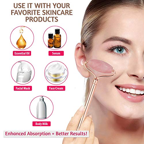 UMAZIN Metal Facial Jade Roller Set - All Natural 100% Authentic Jade Rose Qu...