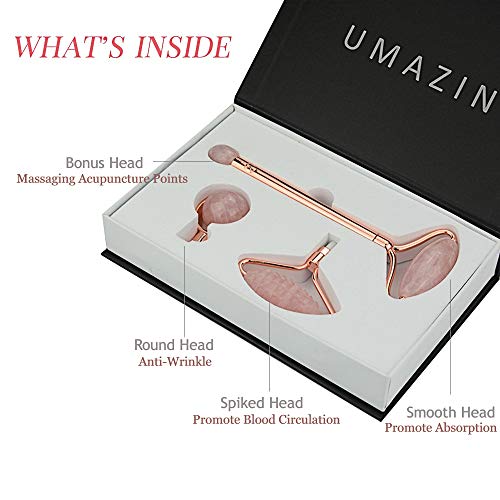 UMAZIN Metal Facial Jade Roller Set - All Natural 100% Authentic Jade Rose Qu...