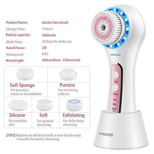 UMICKOO Facial Cleansing Brush,Rechargeable IPX7 Waterproof with 5 Brush Head...