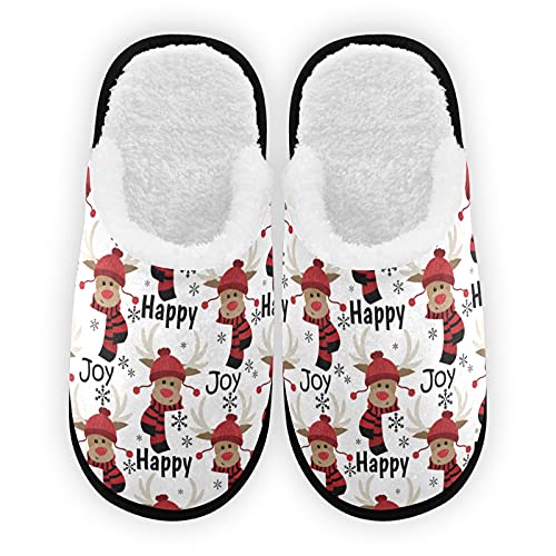 Reindeer Christmas Mens Slippers, Soft Memory Foam Non-Slip Indoor House Slip...