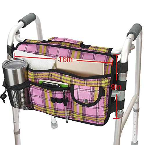 Double Sided Walker Bag, Walker Organizer Pouch Tote for Rollator and Folding...