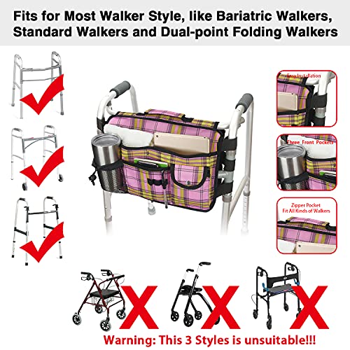 Double Sided Walker Bag, Walker Organizer Pouch Tote for Rollator and Folding...