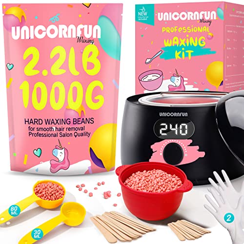 Unicornfun Wax Kit for Hair Removal - Digital Display Wax Warmer with 2.2LB R...