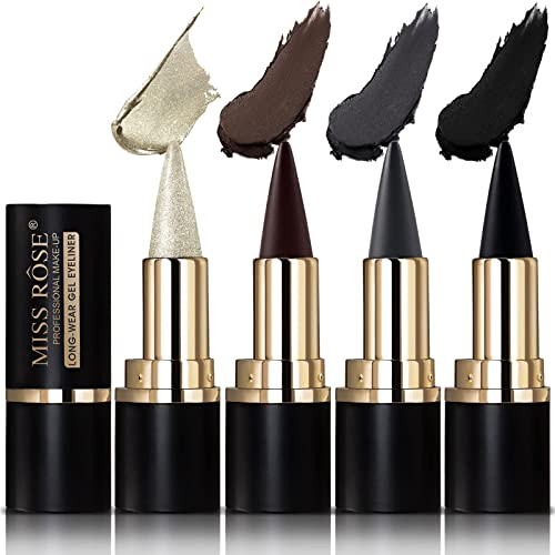 4 Color Gel Eyeliner, Cream Eyeliner Tool Smudge Proof and Waterproof Eyeline...