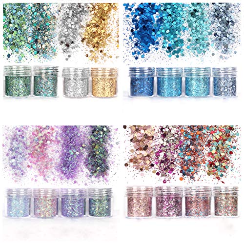 Unime Body Glitter 16 Colors Chunky Glitter for Body Face Hair Make Up Nail A...