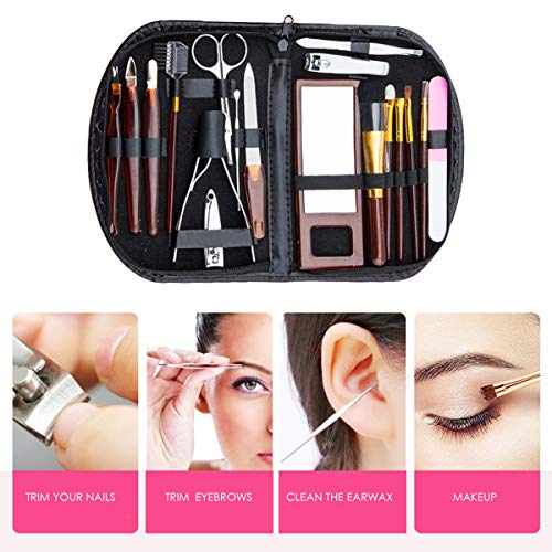 18pcs Makeup Brush Manicure Set Grooming Kit Nail Clippers Nail File Cuticle ...