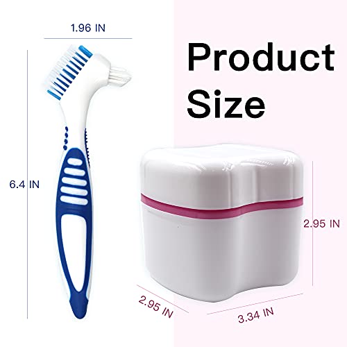 2 Packs Denture Bath Cases and 2 Packs Denture Cleaner Brushes kit, Portable ...