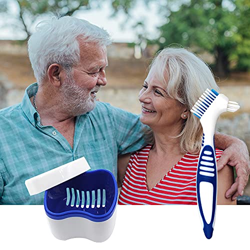 2 Packs Denture Bath Cases and 2 Packs Denture Cleaner Brushes kit, Portable ...