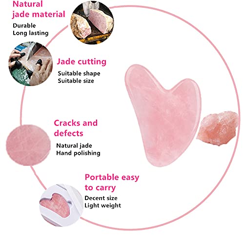 Gua Sha Massage Tool, Natural Jade Rose Quartz Gua Sha stone Pink Crystal Boa...