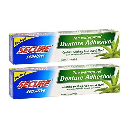 Secure Sensitive Gums Waterproof Denture Adhesive Zinc Free with Aloe Vera & ...