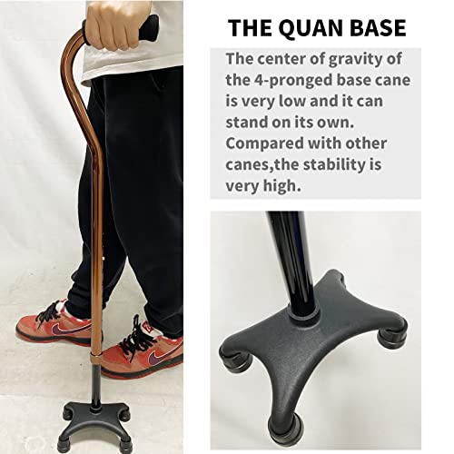Quad Cane Adjustable Walking Cane with 4-Pronged Base Aid for Extra Stability...