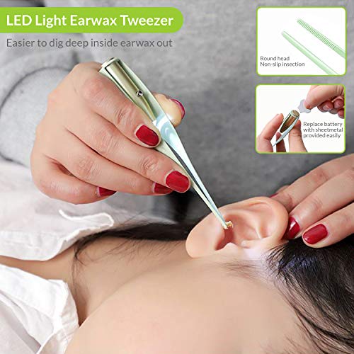 Uotowell Earwax Removal Kit-4 Types Tools, LED Light Ear Curette and Ear Wax ...