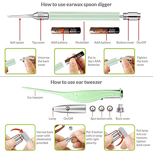 Uotowell Earwax Removal Kit-4 Types Tools, LED Light Ear Curette and Ear Wax ...