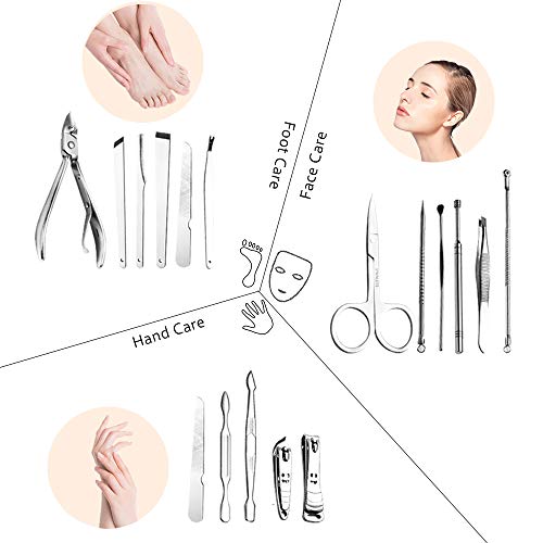 Manicure Pedicure Set Nail Clipper, UOWGA 17 Piece Stainless Steel Tools for ...