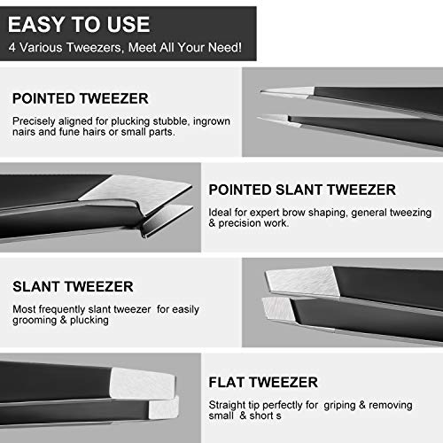 Tweezers Precision Set for Women and Men - 4 Pack Upmore Eyebrow Tweezers Set...
