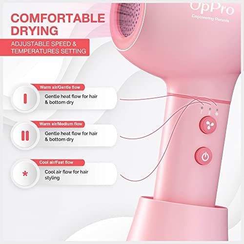 UpPro Gentle Cordless Low Heat/Speed Baby Hair Dryer for Infant, Mini Hair Dr...