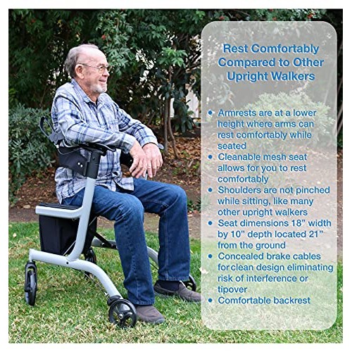 Upright Posture Walker Mobility Rollator – Ergonomic Lightest Weight and Fold...