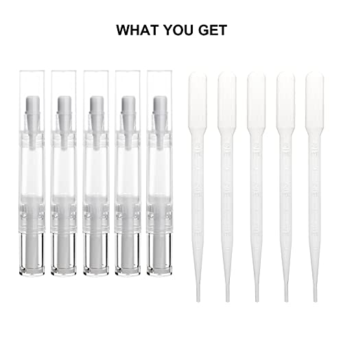 5 pack 5ml Transparent Twist Pen for Cuticle Oil Applicator, Empty Nail Oil P...