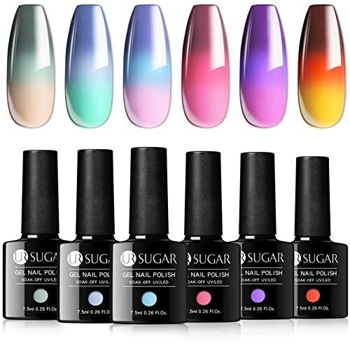 UR SUGAR Color Changing Gel Nail Polish, 6 Pcs Mood Changing Thermal Gel Nail...