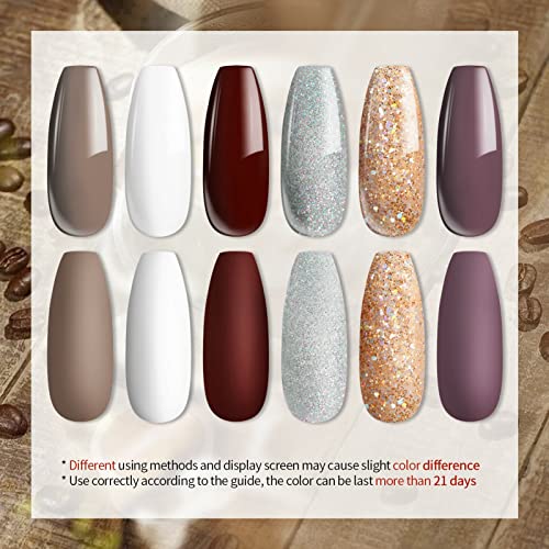 UR SUGAR Gel Nail Polish Set, 6 Pcs Nude Gel Polish Kit Sparkle Glitter Gold ...