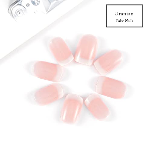 Uranian French Medium Press on Nails Nude Square Fake Nails Glossy Full Cover...