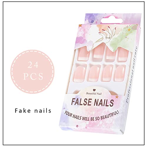 Uranian French Medium Press on Nails Nude Square Fake Nails Glossy Full Cover...