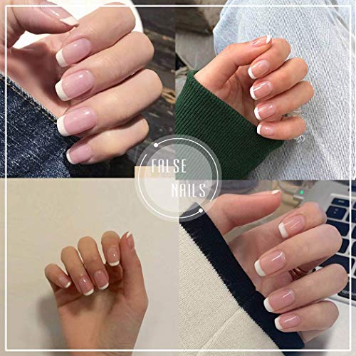 Uranian French Medium Press on Nails Nude Square Fake Nails Glossy Full Cover...