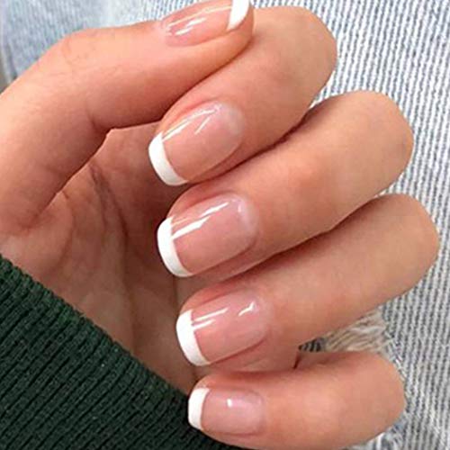 Uranian French Medium Press on Nails Nude Square Fake Nails Glossy Full Cover...