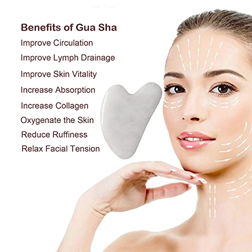 Gua Sha Jade Facial Tool, Grade A Natural Stone Guasha for Face Body SPA Acup...