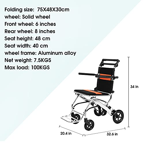 Portable Folding Wheelchair, Travel Wheelchair with handbrake, Ultra-Light Wh...