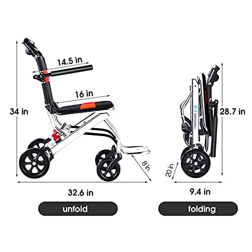 Portable Folding Wheelchair, Travel Wheelchair with handbrake, Ultra-Light Wh...
