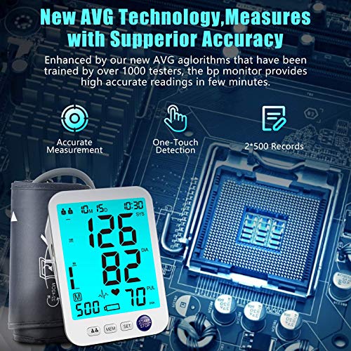 Blood Pressure Monitor Upper Arm Large LED Backlit Screen 1000 Sets Memory Au...
