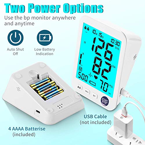 Blood Pressure Monitor Upper Arm Large LED Backlit Screen 1000 Sets Memory Au...