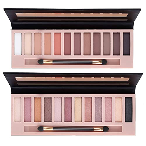 2Pcs Pro 12 Colors Matte + Shimmer Nude Naked Eyeshadow Palette Natural Velve...